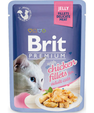 Паучи Brit Premium Jelly Chicken fillets для кошек кусочки с Куриным филе в желе, 85 г Х 24 шт