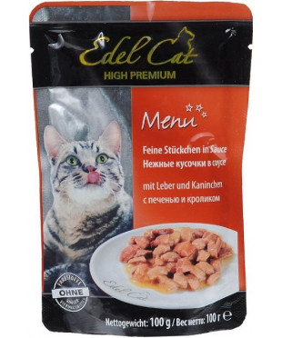 Паучи Edel Cat для кошек с Печенью и Кроликом кусочки в соусе 100 г. х 20 штук.