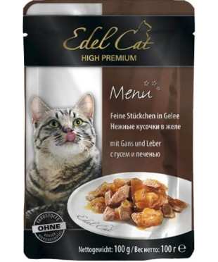Паучи Edel Cat для кошек с Гусем и Печенью кусочки в желе 100 г. х 20 штук.