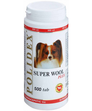 Полидекс Super Wool plus улучшает состояние шерсти, кожи, когтей и профилактика дерматитов 500таб