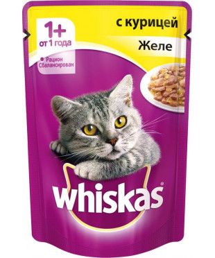 Паучи Whiskas для кошек желе с Курицей 75 г. х 28 штуки.