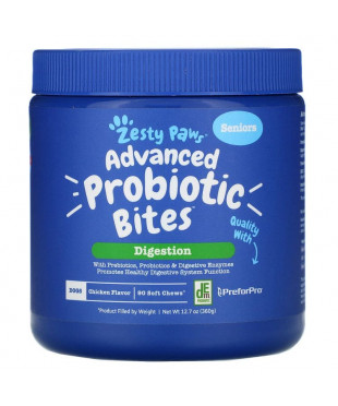 Zesty Paws, Advanced Probiotic Bites for Dogs, Digestion, Seniors, Chicken Flavor, 90 Soft Chews, 12.7 oz (360 g)